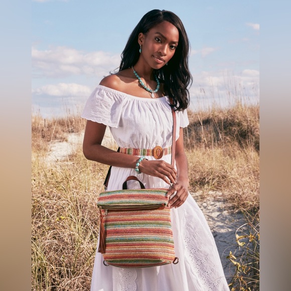 $229 ⭐️NEW Patricia Nash Luzille Spanish Multi Zig Zag Woven Crossbody Backpack - Picture 12 of 14